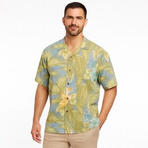 Tommy Bahama Shirt 100% Silk Hawaiian Floral Camp Button Front tropical